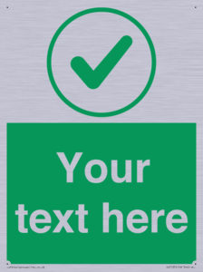 Custom green background, green tick in circle sign